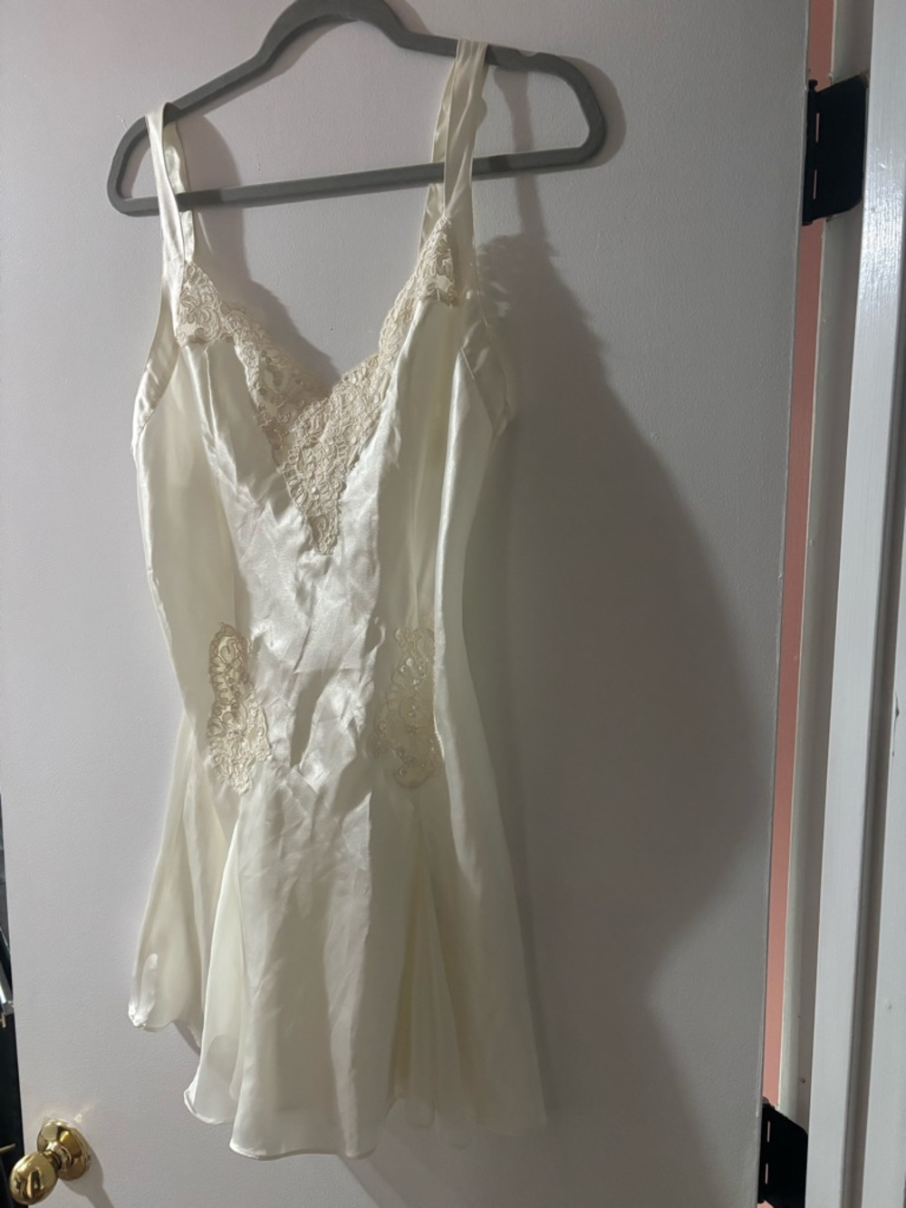 Victoria's Secret Cream Lace-Trim Satin Slip